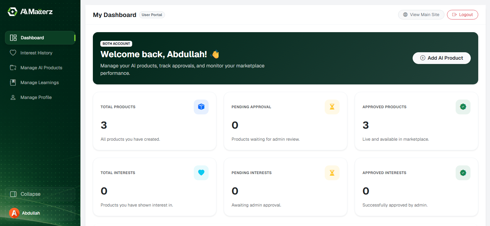 AI Matterz Dashboard Preview